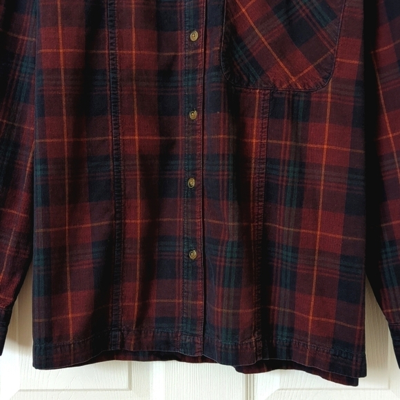 Topshop Classic Plaid Pinwale Corduroy Long Sleeve Button Down Shirt Burgundy 8 - Picture 8 of 12